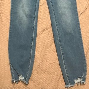 Cropped shein jeans with weathered ankles, light wash, maternity